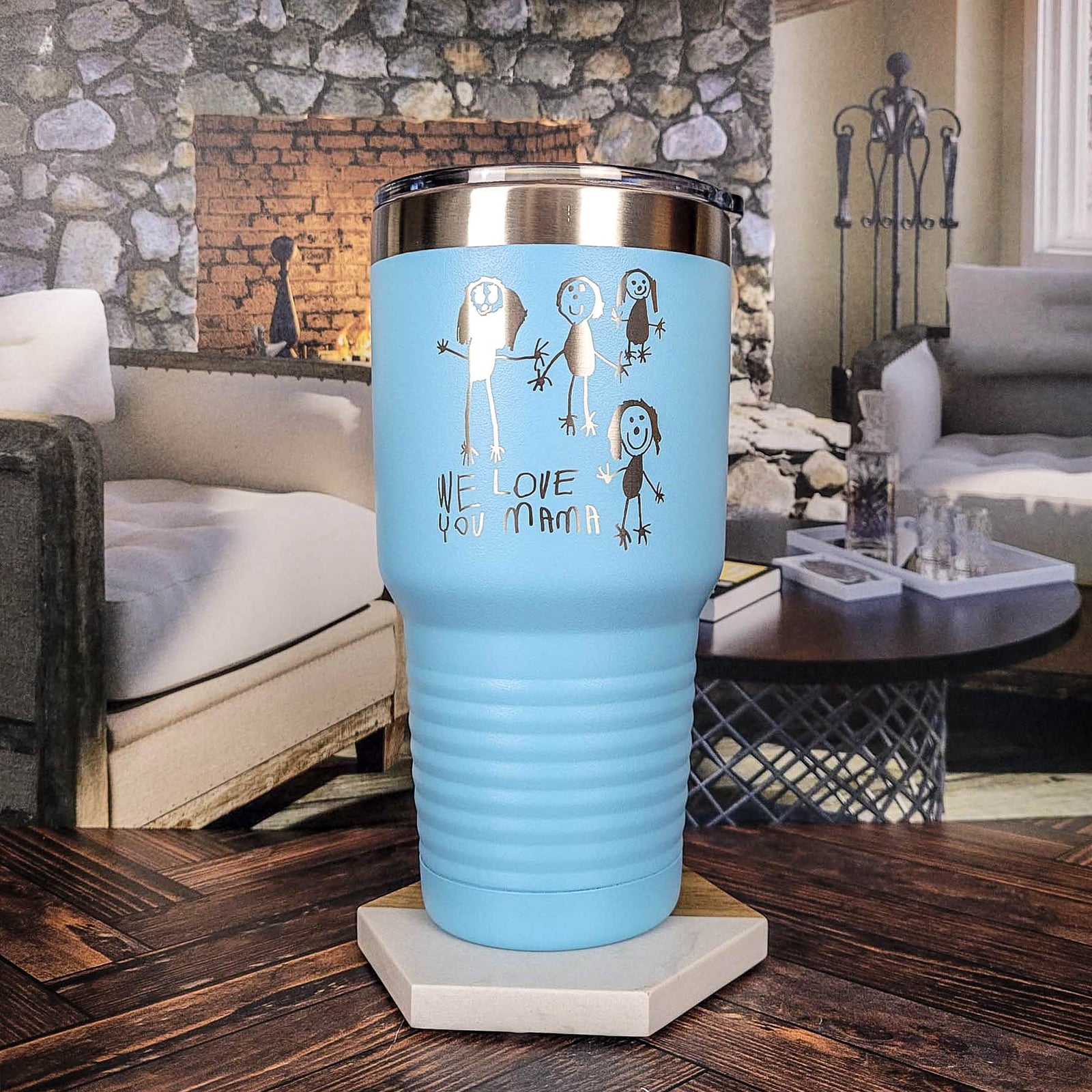 Engraved Handwriting 30oz Polar Camel Light Blue tumbler by Sunny Box