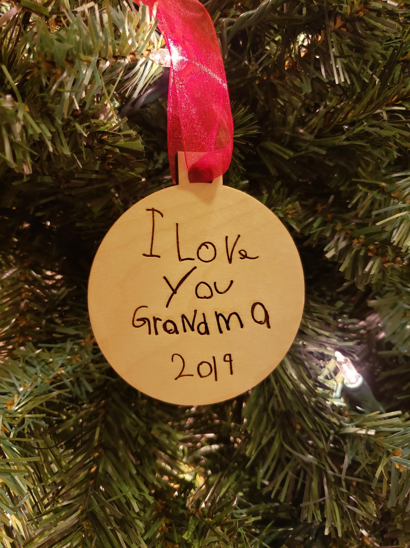 Child's Handwriting / Artwork  - Engraved Wood Ornament Sunny Box