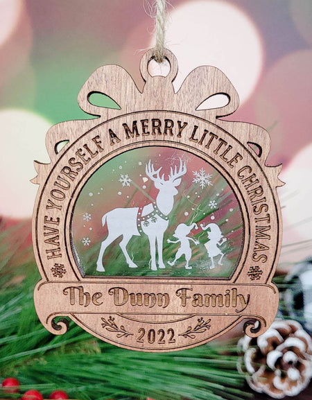 Personalized Christmas Ornament Reindeer and Elves by Sunny Box