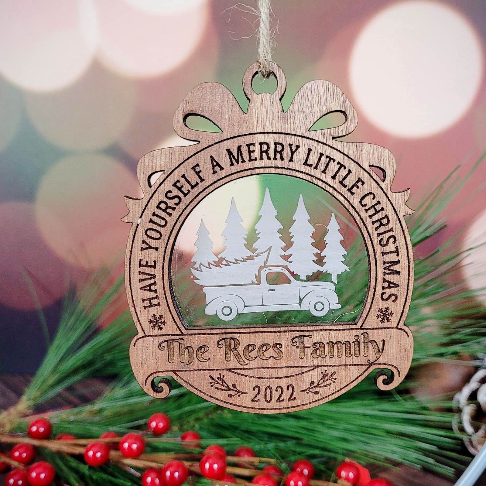 Personalized Christmas Ornament Trees and Truck by Sunny Box