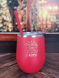 Christmas Time Mistletoe and Wine Engraved 12oz Wine Tumbler Red by Sunny Box