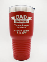 Dad Established - Engraved Father's Day Tumbler - 30oz red Polar camel - Sunny Box