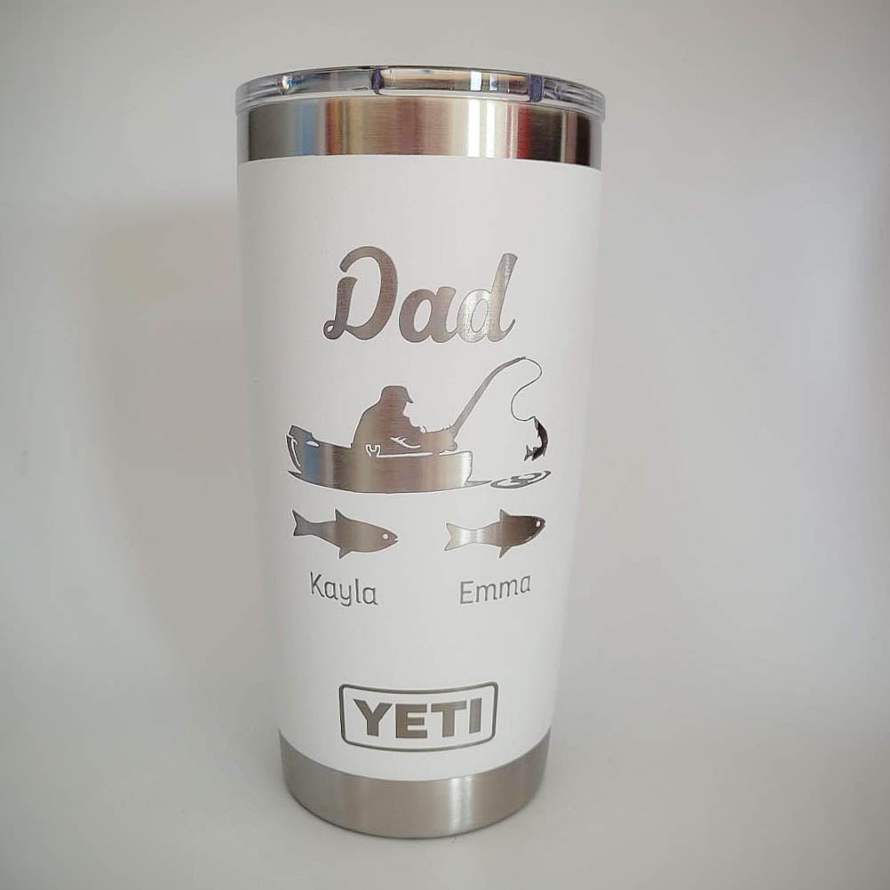 Dad Fisherman with Baby Fish - Personalized YETI Tumbler