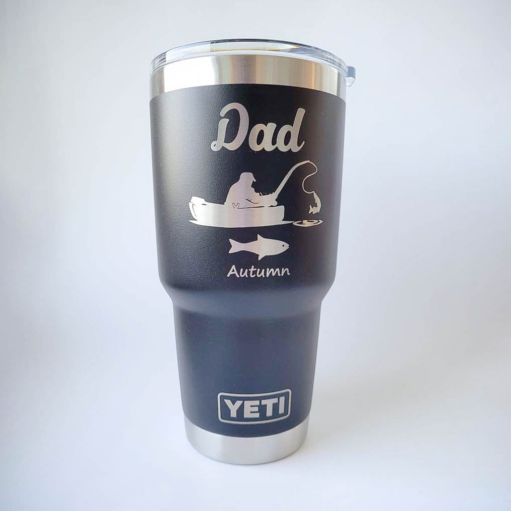 Dad Fisherman with Baby Fish - Personalized YETI Tumbler