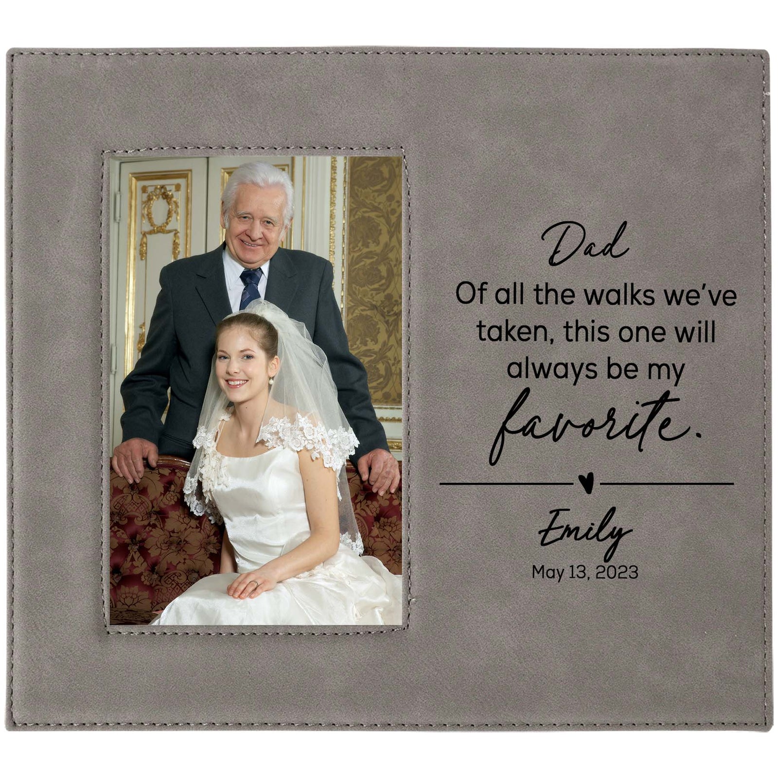 Father of the Bride Custom Engraved Leatherette Picture Frame Gray - Sunny Box