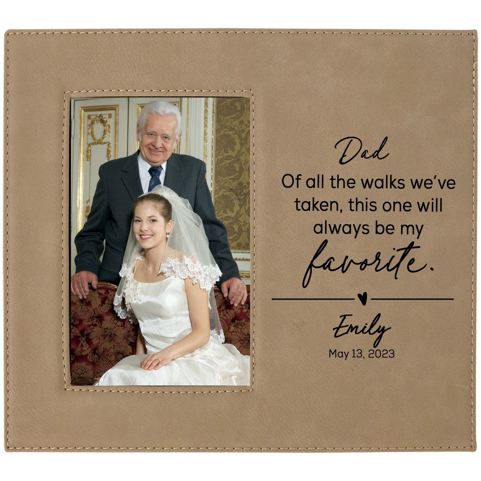 Father of the Bride Custom Engraved Leatherette Picture Frame Light Brown - Sunny Box