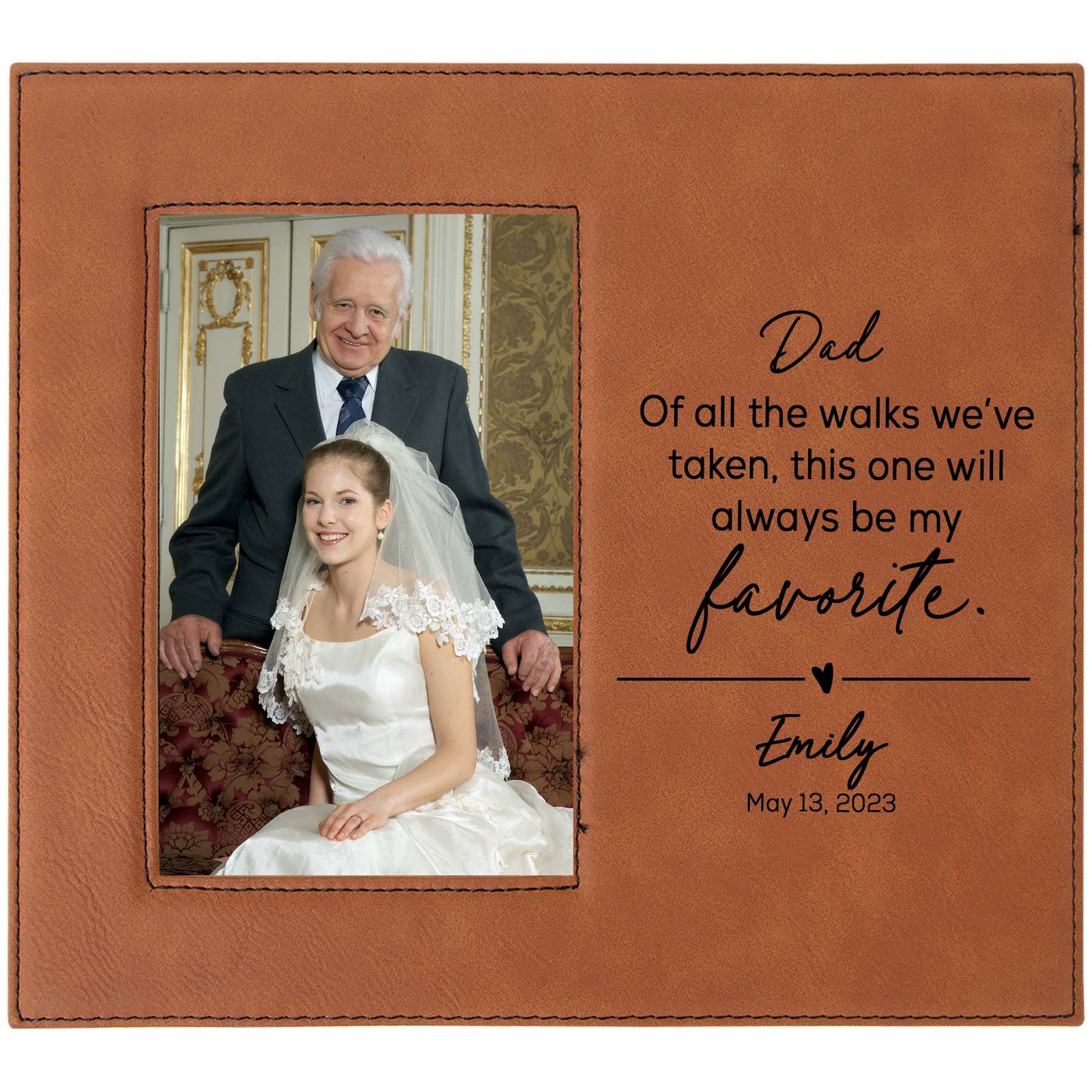 Father of the Bride Custom Engraved Leatherette Picture Frame Rawhide - Sunny Box