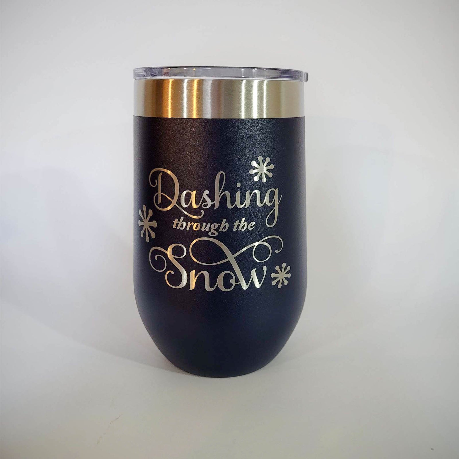 Dashing through the snow - Engraved 16oz Navy Polar Camel Wine Tumbler Sunny Box