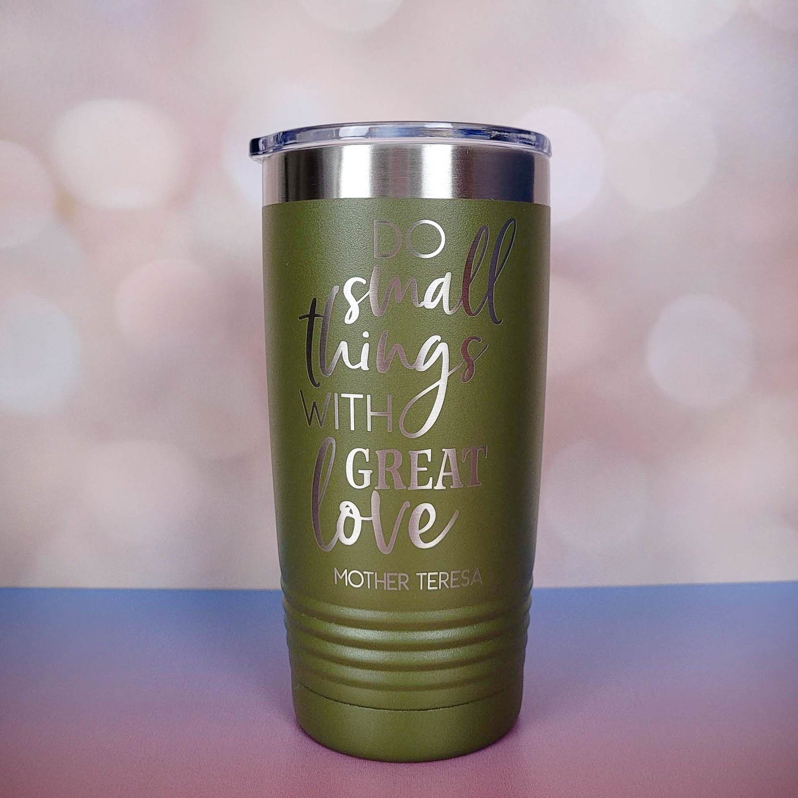 Do Small Things With Great Love Mother Theresa Quote Engraved 20oz Olive Green Tumbler Sunny Box