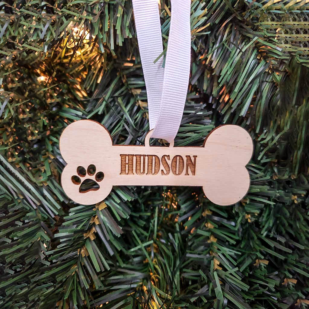 Dog Bone Engraved Wood Ornament - Sunny BOx