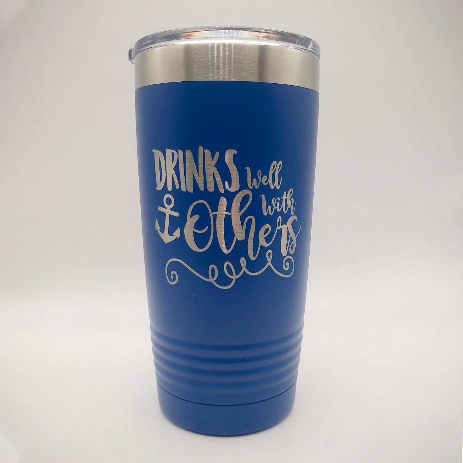 Drinks Well With Others - Engraved 20oz blue Polar Camel Tumbler for cruise or boat - Sunny Box