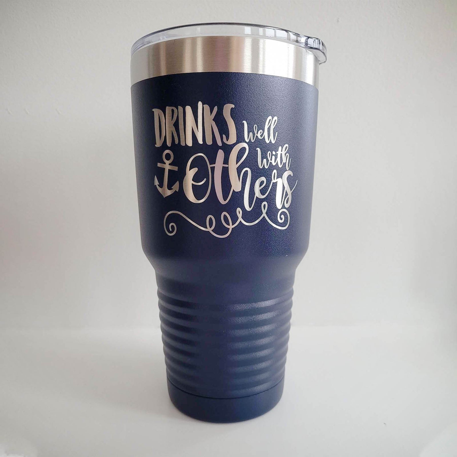 Drinks Well With Others - Engraved 30oz navy Polar Camel Tumbler for cruise or boat - Sunny Box