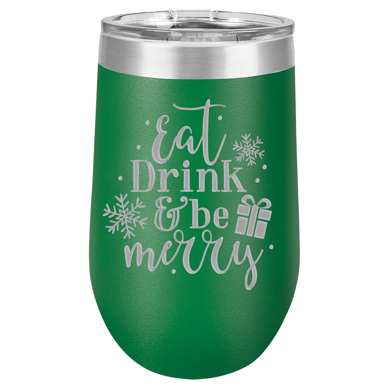 Eat Drink & Be Merry - Engraved 16oz Polar Camel Wine Tumbler Green - Sunny Box