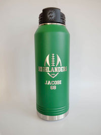 Engraved Football Team Water Bottle Green Sunny Box