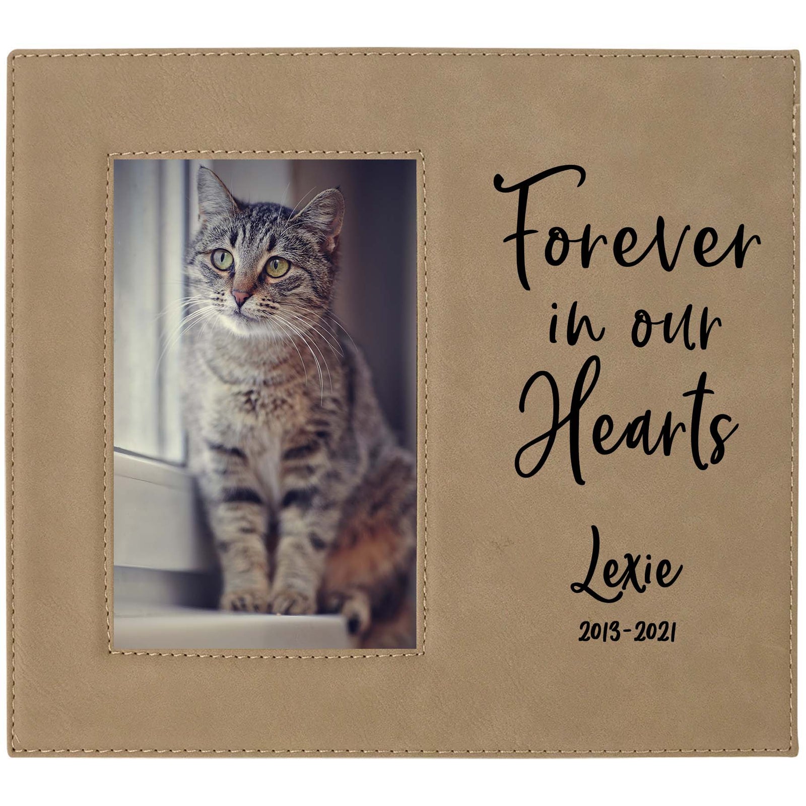 Forever In Our Hearts - Pet Memorial Personalized Leatherette Frame Light Brown - Sunny Box