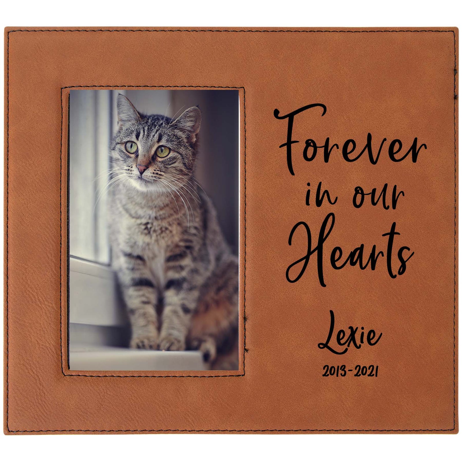 Forever In Our Hearts - Pet Memorial Personalized Leatherette Frame Rawhide - Sunny Box