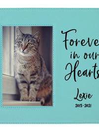 Forever In Our Hearts - Pet Memorial Personalized Leatherette Frame Teal - Sunny Box