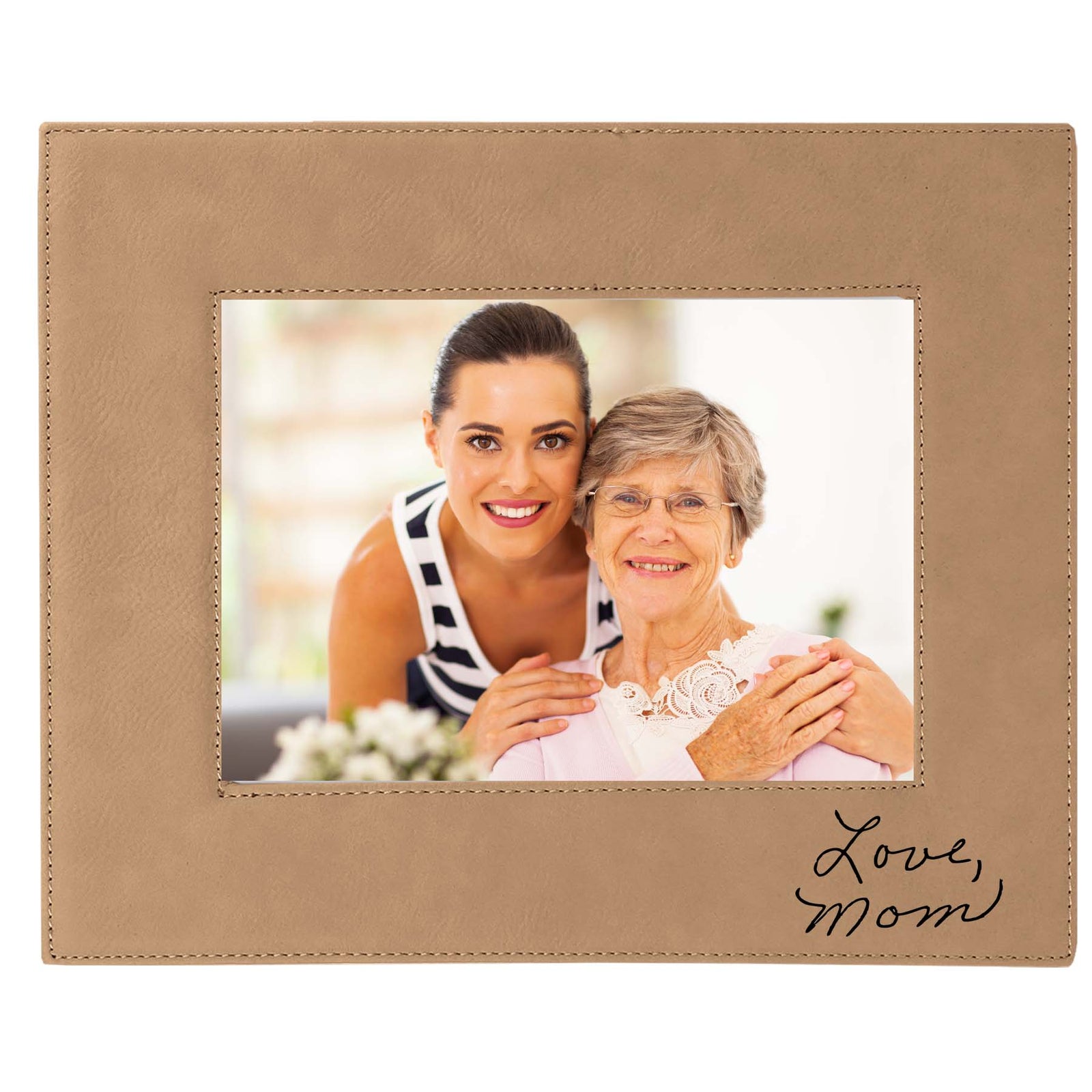 Handwritten Custom Engraved Light Brown Leatherette Picture Frame by Sunny Box