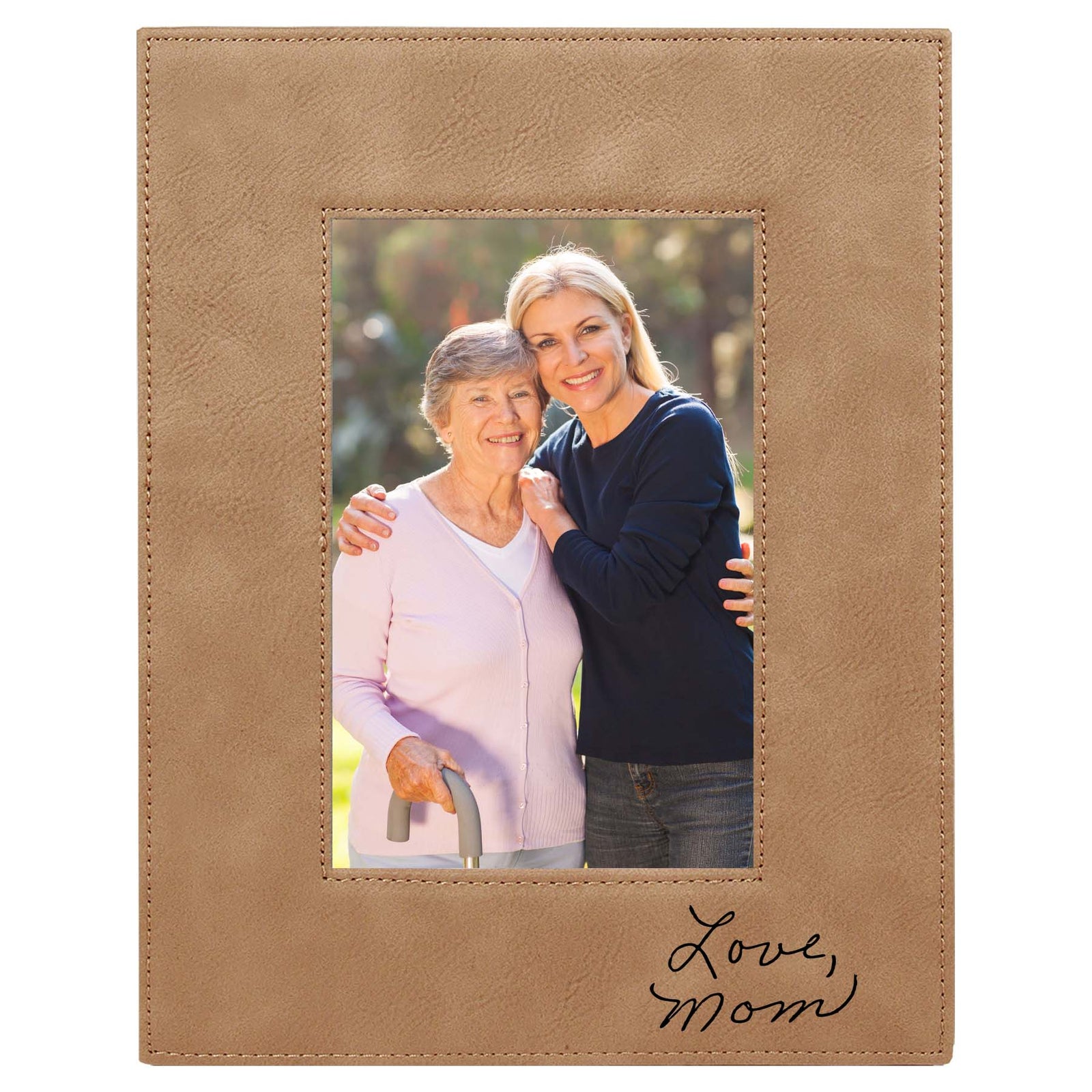 Handwritten Custom Engraved Light Brown Leatherette Picture Frame by Sunny Box