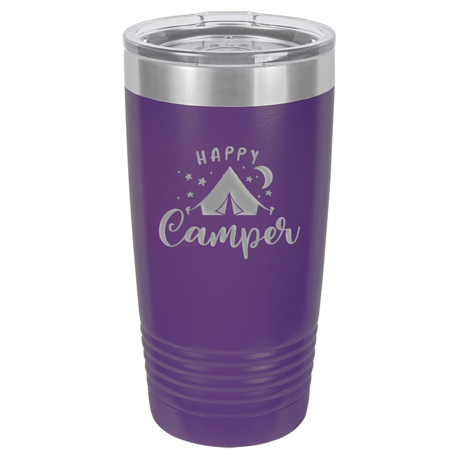 Happy Camper Tent Camping - Engraved Polar Camel Tumbler - Purple 20oz - Sunny Box