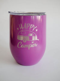 Happy Camper Engraved 9oz Wine Tumbler Purple - Sunny Box