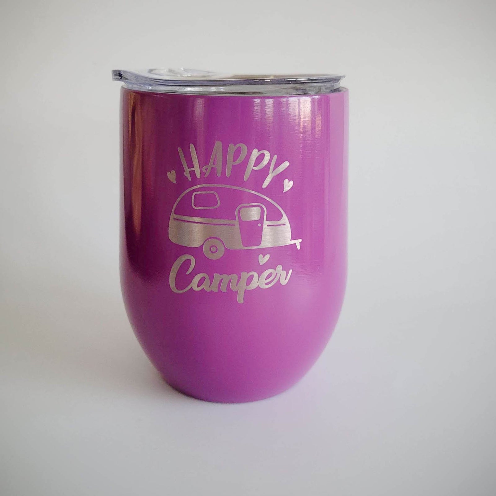 Happy Camper Engraved 9oz Wine Tumbler Purple - Sunny Box