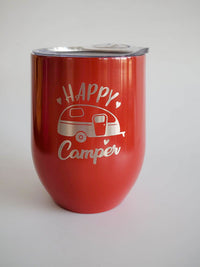 Happy Camper Engraved 9oz Wine Tumbler Red - Sunny Box