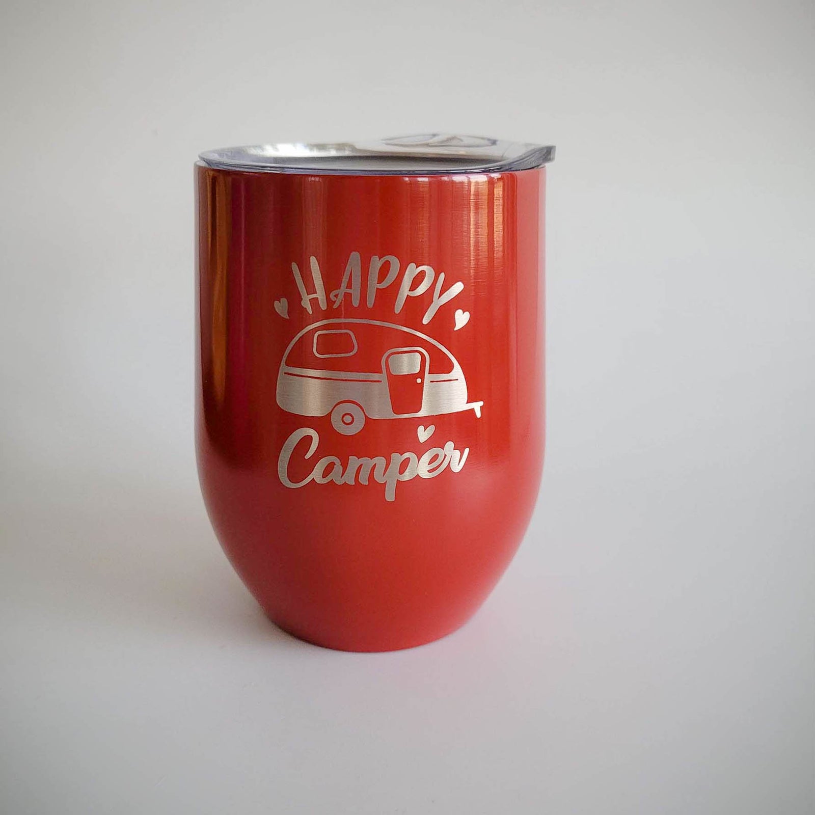 Happy Camper Engraved 9oz Wine Tumbler Red - Sunny Box