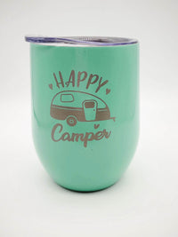 Happy Camper - Engraved 9oz Wine Tumbler Seafoam - Sunny Box