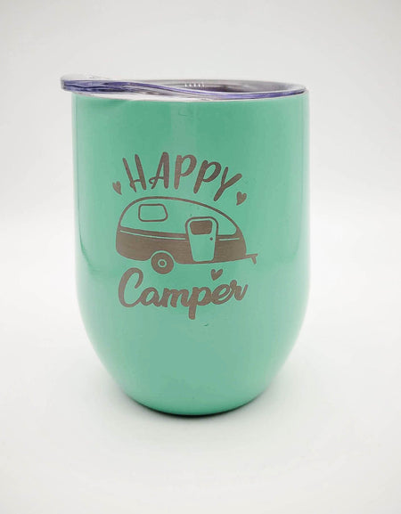 Happy Camper - Engraved 9oz Wine Tumbler Seafoam - Sunny Box