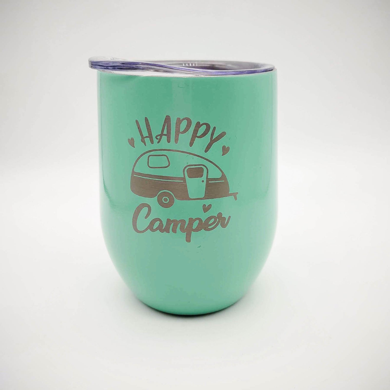 Happy Camper - Engraved 9oz Wine Tumbler Seafoam - Sunny Box