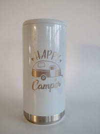 Happy Camper - Engraved Skinny Can Cooler Iceberg Glitter - Sunny Box