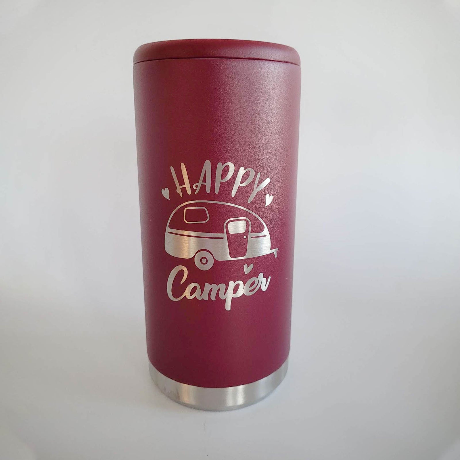 Happy Camper - Engraved Skinny Can Cooler Rosewood Matte - Sunny Box