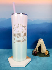 Happy Camper Engraved Skinny Tumbler by Sunny Box