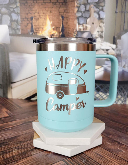 Happy Camper - Engraved 15oz Mug Teal Polar Camel - Sunny Box