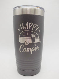 Happy Camper Engraved 20oz Dark Grey Polar Camel Tumbler - Sunny Box