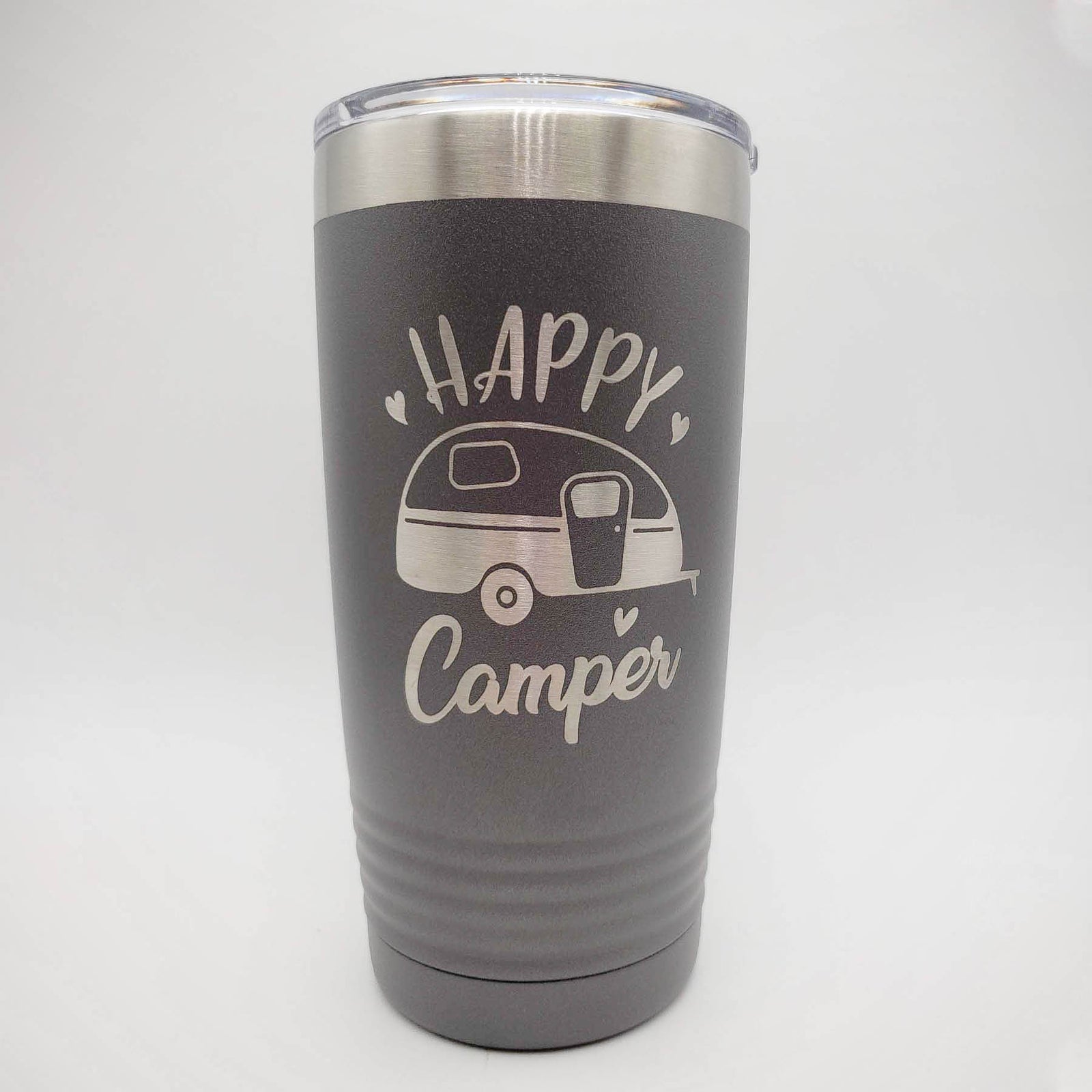 Happy Camper Engraved 20oz Dark Grey Polar Camel Tumbler - Sunny Box