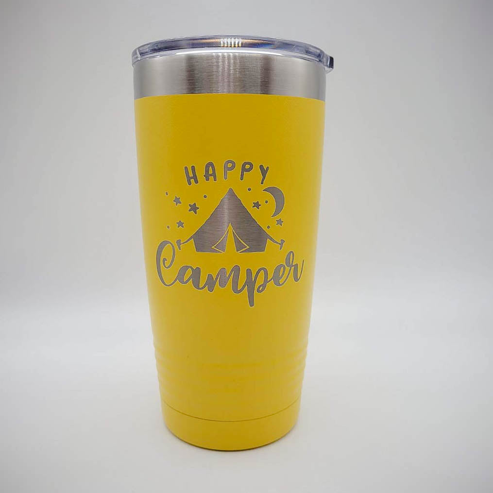 Happy Camper - Engraved 20oz Polar Camel Yellow Tumbler - Sunny Box