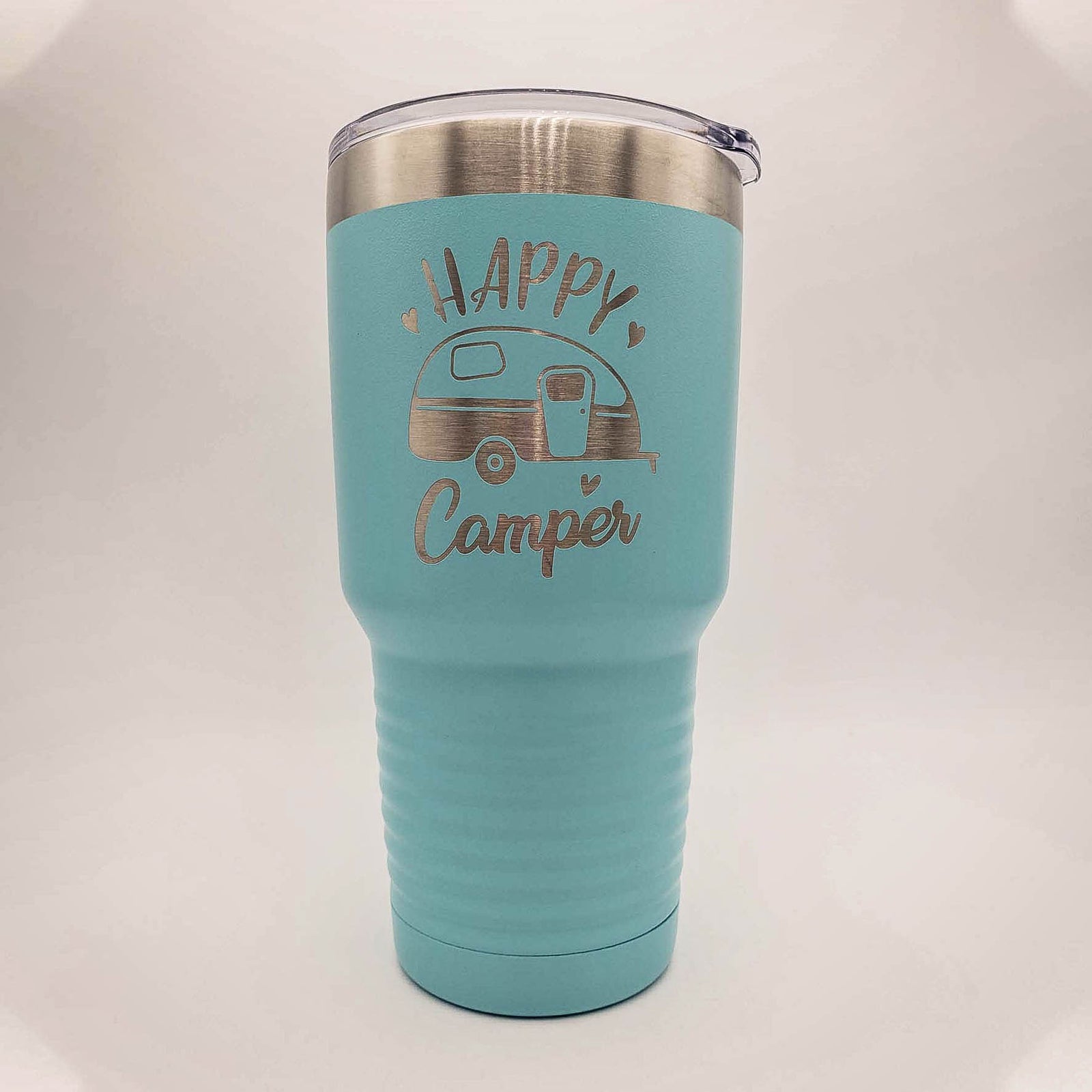 Happy Camper Engraved 30oz Light Blue Polar Camel Tumbler - Sunny Box
