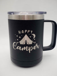 Happy Camper - Engraved 15oz Mug Black Polar Camel - Sunny Box