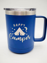 Happy Camper Tent Engraved 15oz Mug Blue Polar Camel - Sunny Box