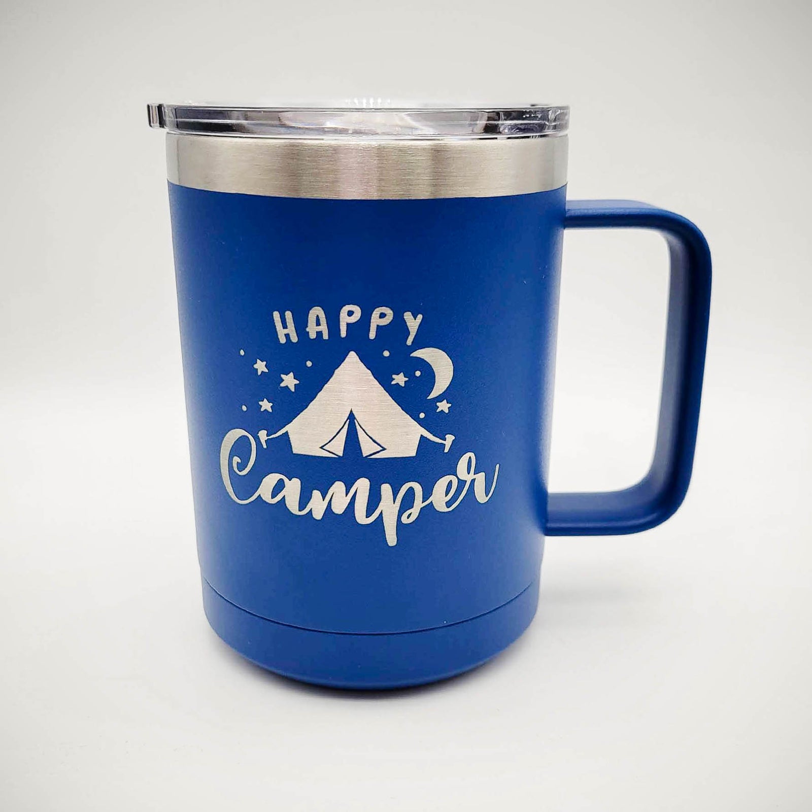 Happy Camper Tent Engraved 15oz Mug Blue Polar Camel - Sunny Box