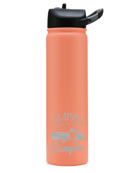 Happy Camper - RV Camping - Engraved SIC Water Bottle - Coral 27oz - Sunny Box