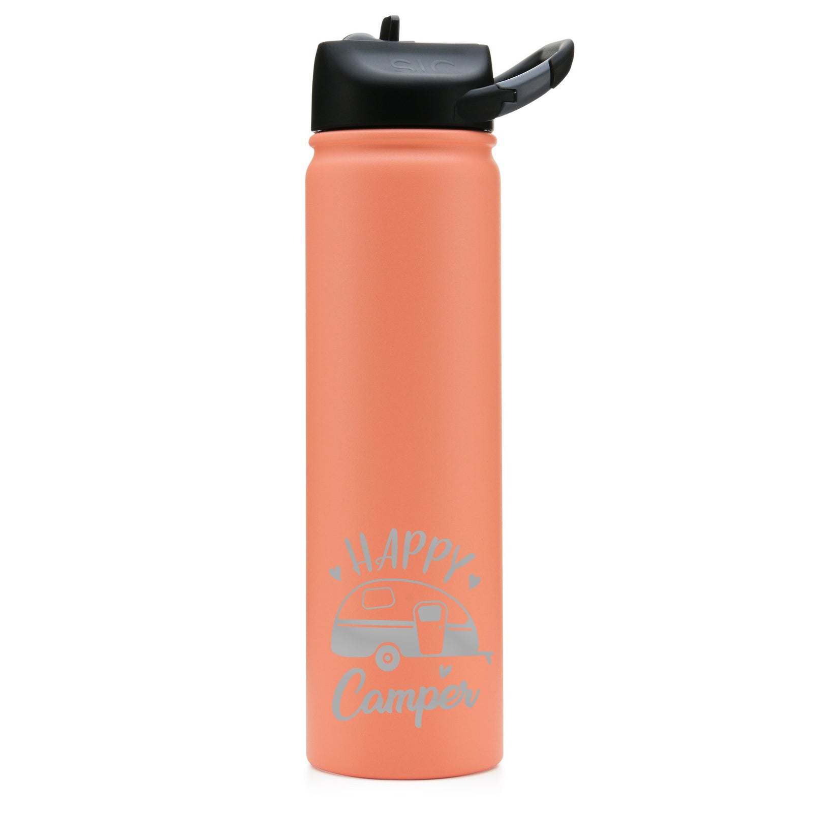 Happy Camper - RV Camping - Engraved SIC Water Bottle - Coral 27oz - Sunny Box