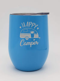 Happy Camper - RV Camping - Engraved Wine Tumbler - Ocean Blue 9oz - Sunny Box
