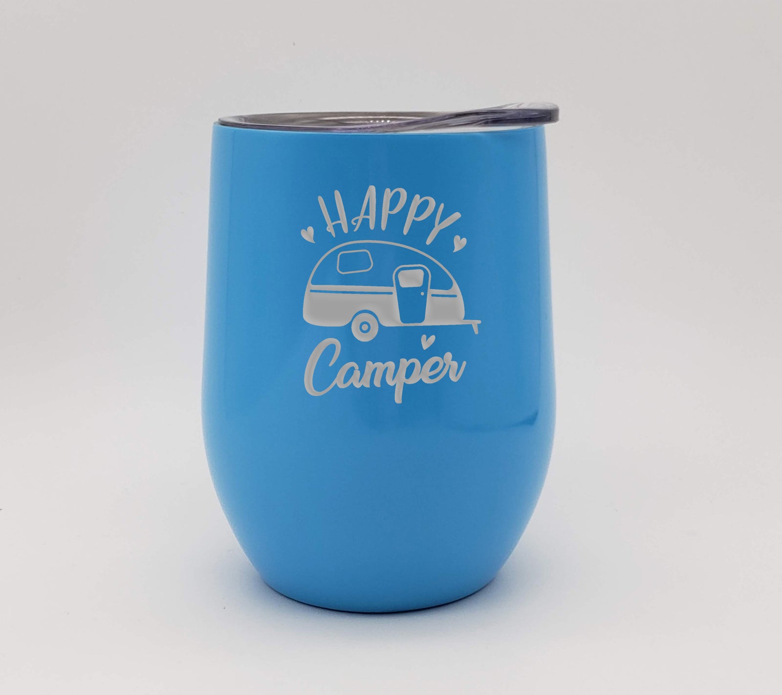 Happy Camper - RV Camping - Engraved Wine Tumbler - Ocean Blue 9oz - Sunny Box