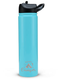 Happy Camper Tent Camping - Engraved SIC Water Bottle - Seafoam Blue 27oz- Sunny Box