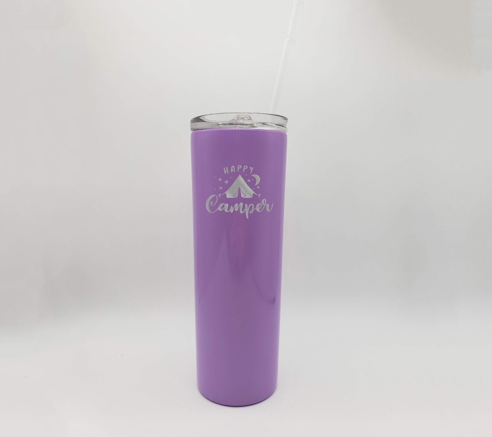Happy Camper Tent Camping - Engraved Skinny Tumbler - Purple 20oz - Sunny Box