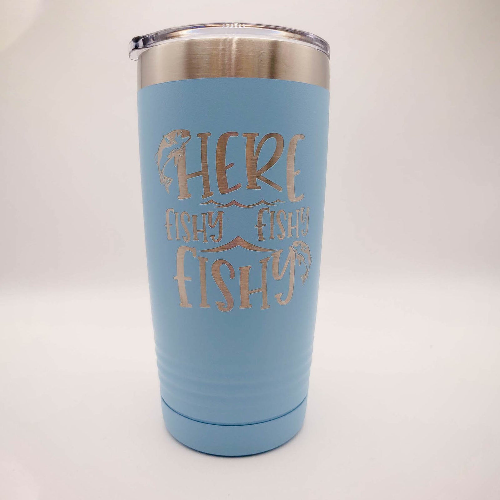 Here Fishy Fishy Engraved 20oz Light Blue Polar Camel Tumbler - Sunny Box