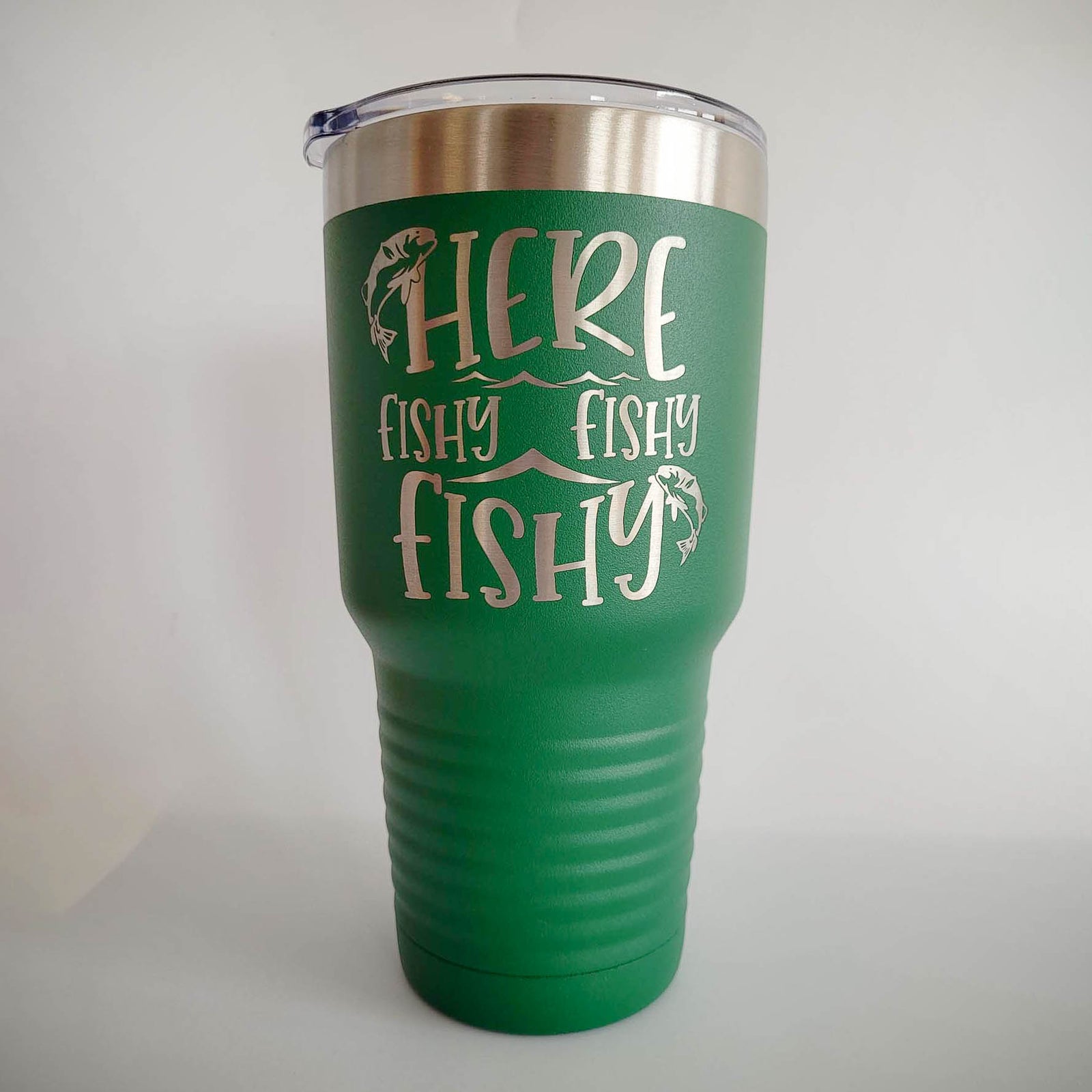 Here Fishy Fishy Engraved 30oz Green Polar Camel Tumbler - Sunny Box